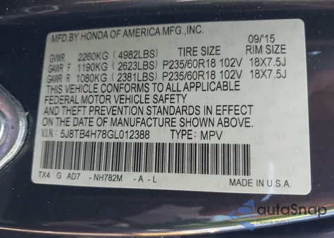 2016 Acura Rdx Advance Package z USA, uszkodzony, nr VIN 5J8TB4H78GL012388